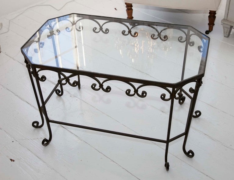 Decorative Black Iron Table with Glass Insert