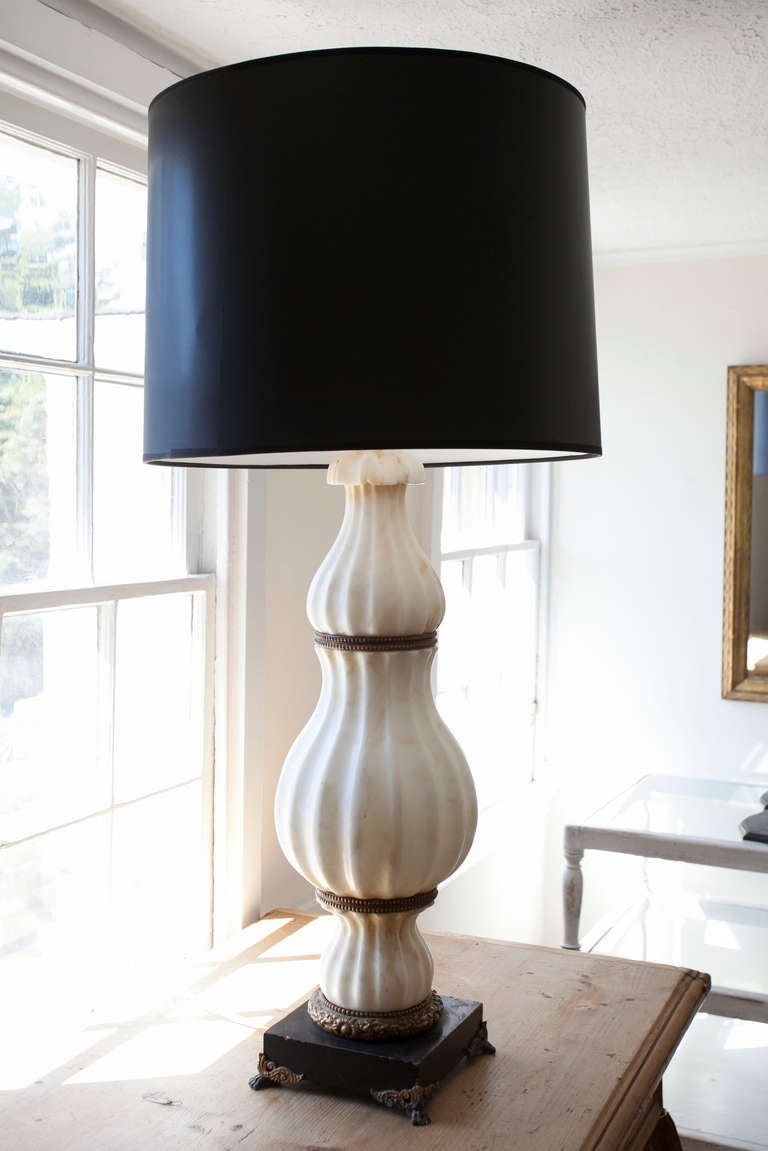 Mid-20th Century Single Carved White Marble Italian Table Lamp