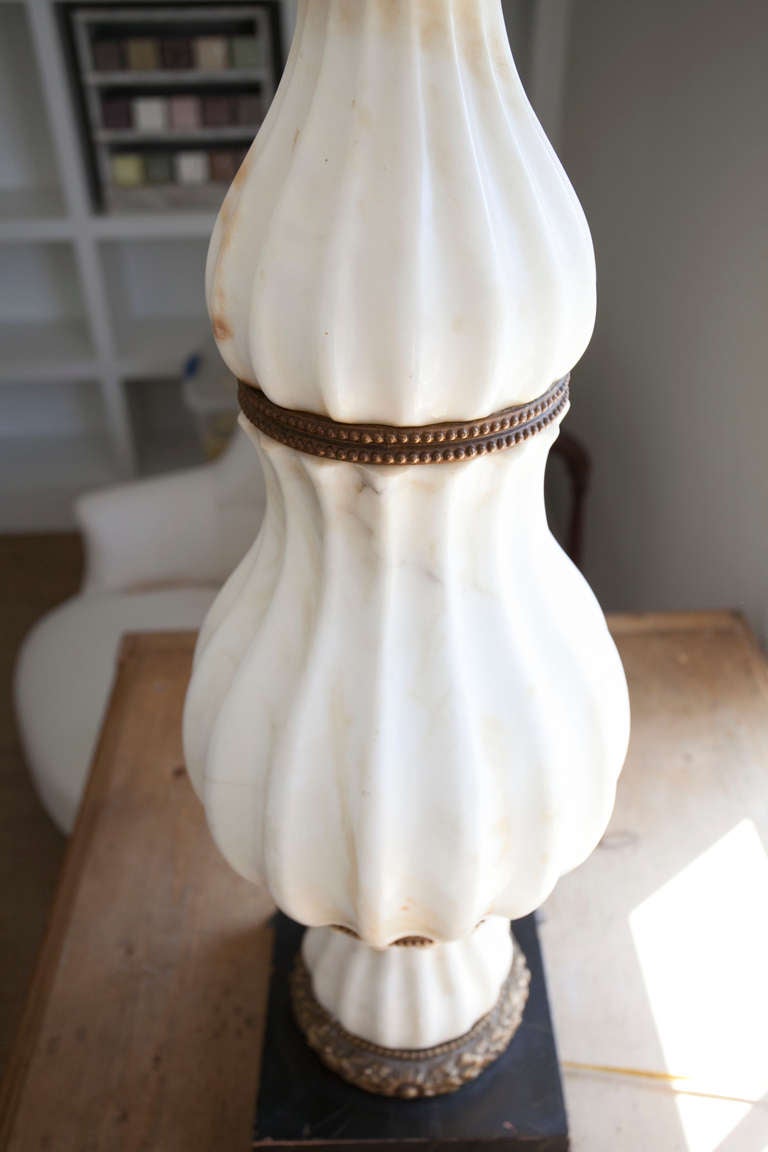 Single Carved White Marble Italian Table Lamp 1