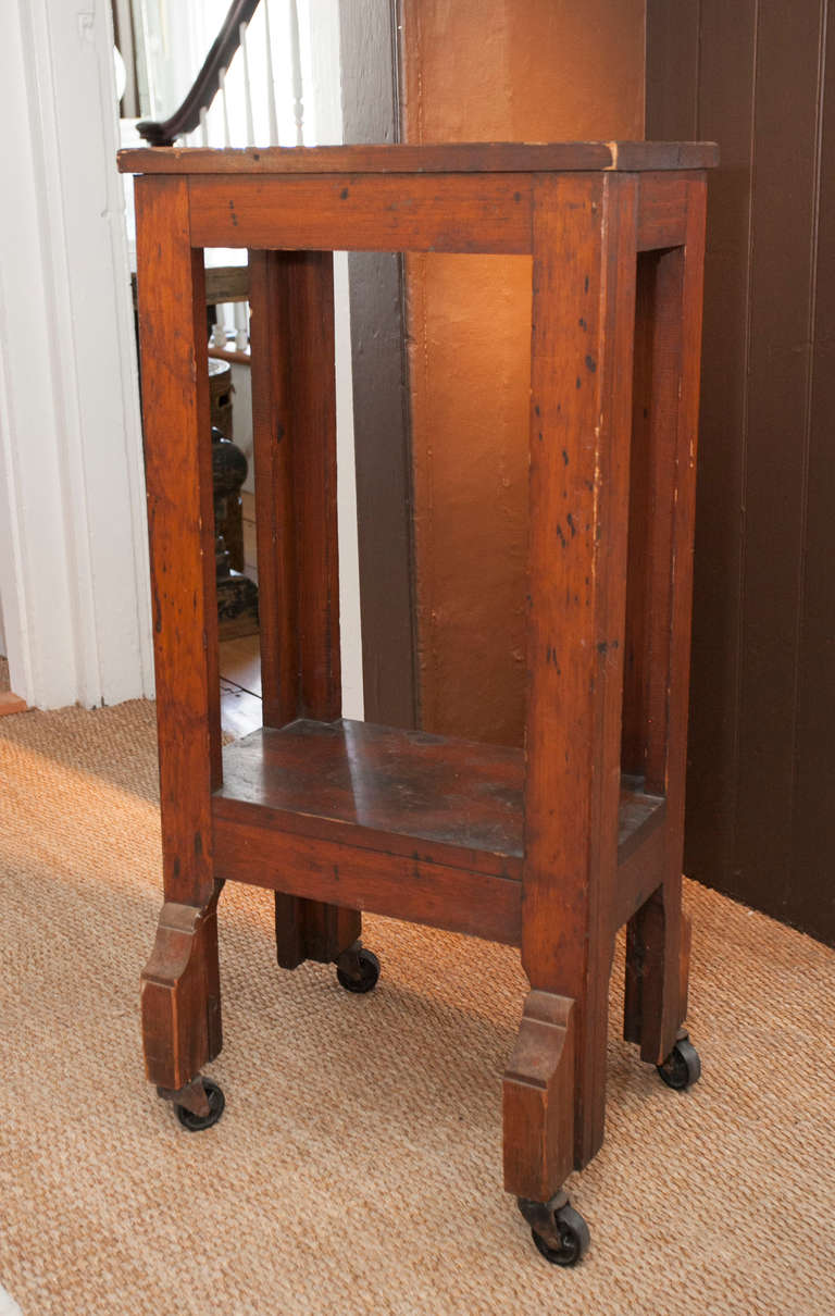 Artist's Sculpture Stand, circa 19th c France, on Original Casters with Lower Shelf