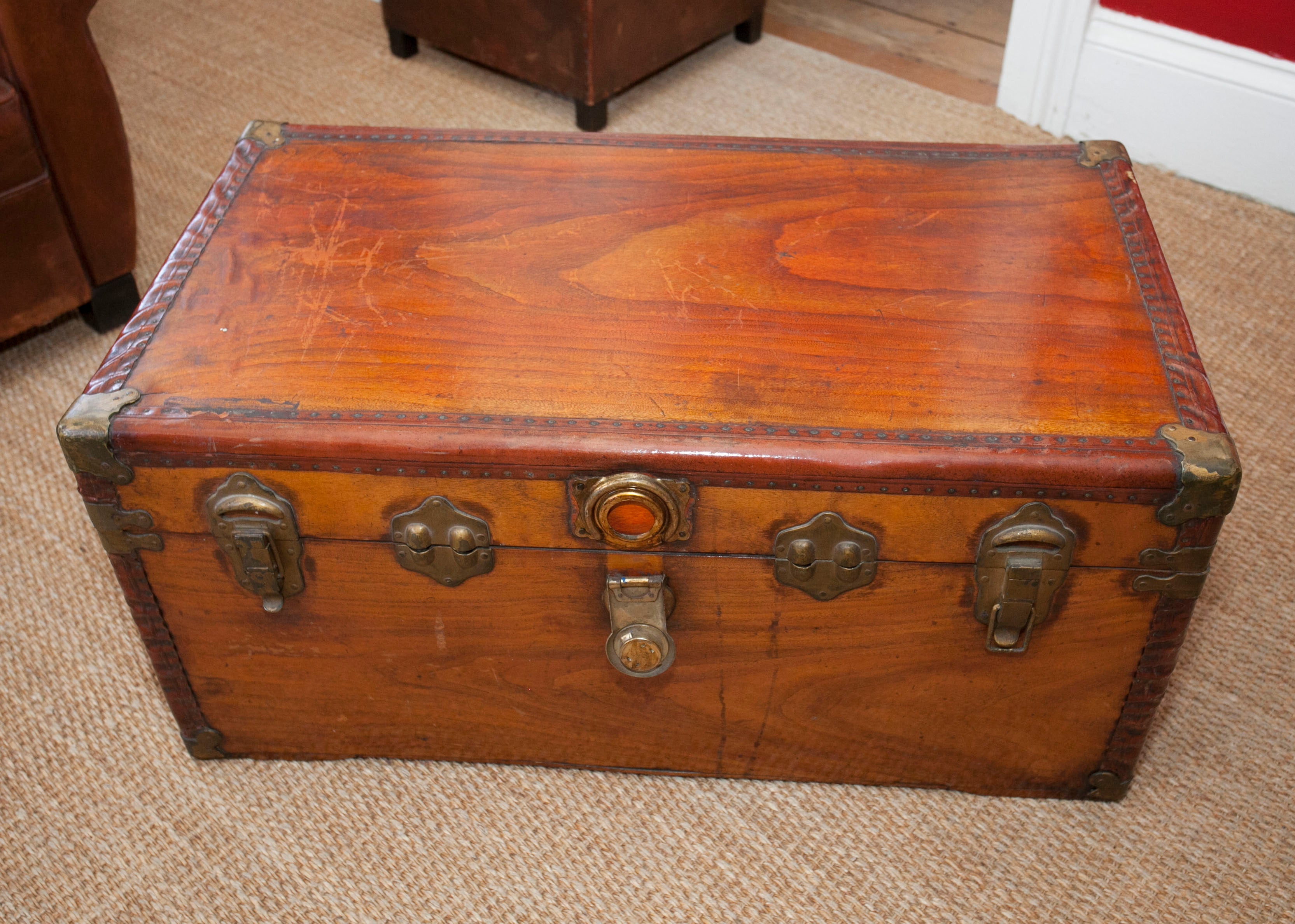 19th Century England Leather-Trimmed Trunk
