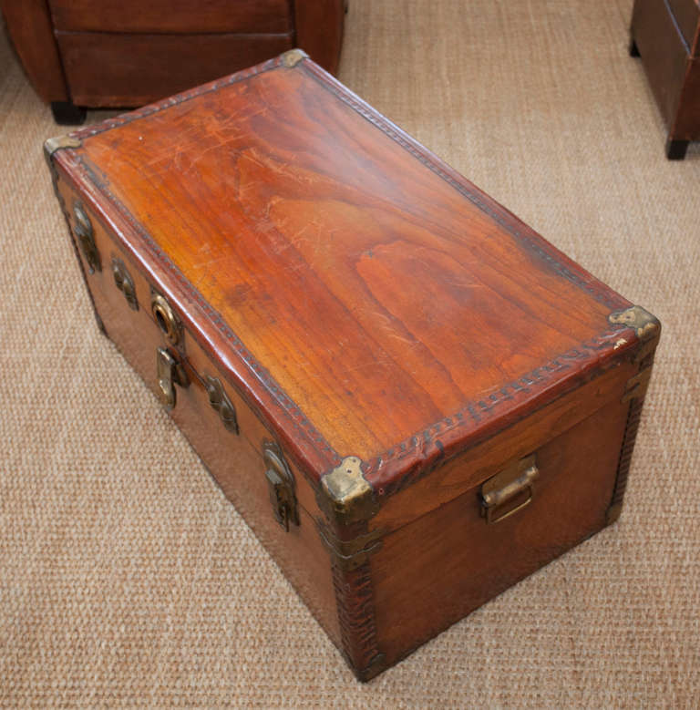 English 19th Century England Leather-Trimmed Trunk