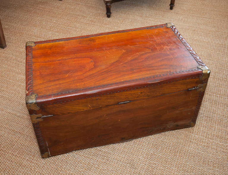 19th Century England Leather-Trimmed Trunk In Good Condition In New Preston, CT