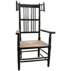 19th Century England Ebonized Bobbin Wing Chair