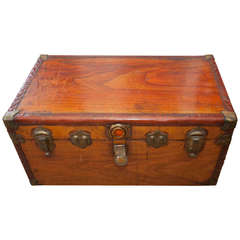 19th Century England Leather-Trimmed Trunk