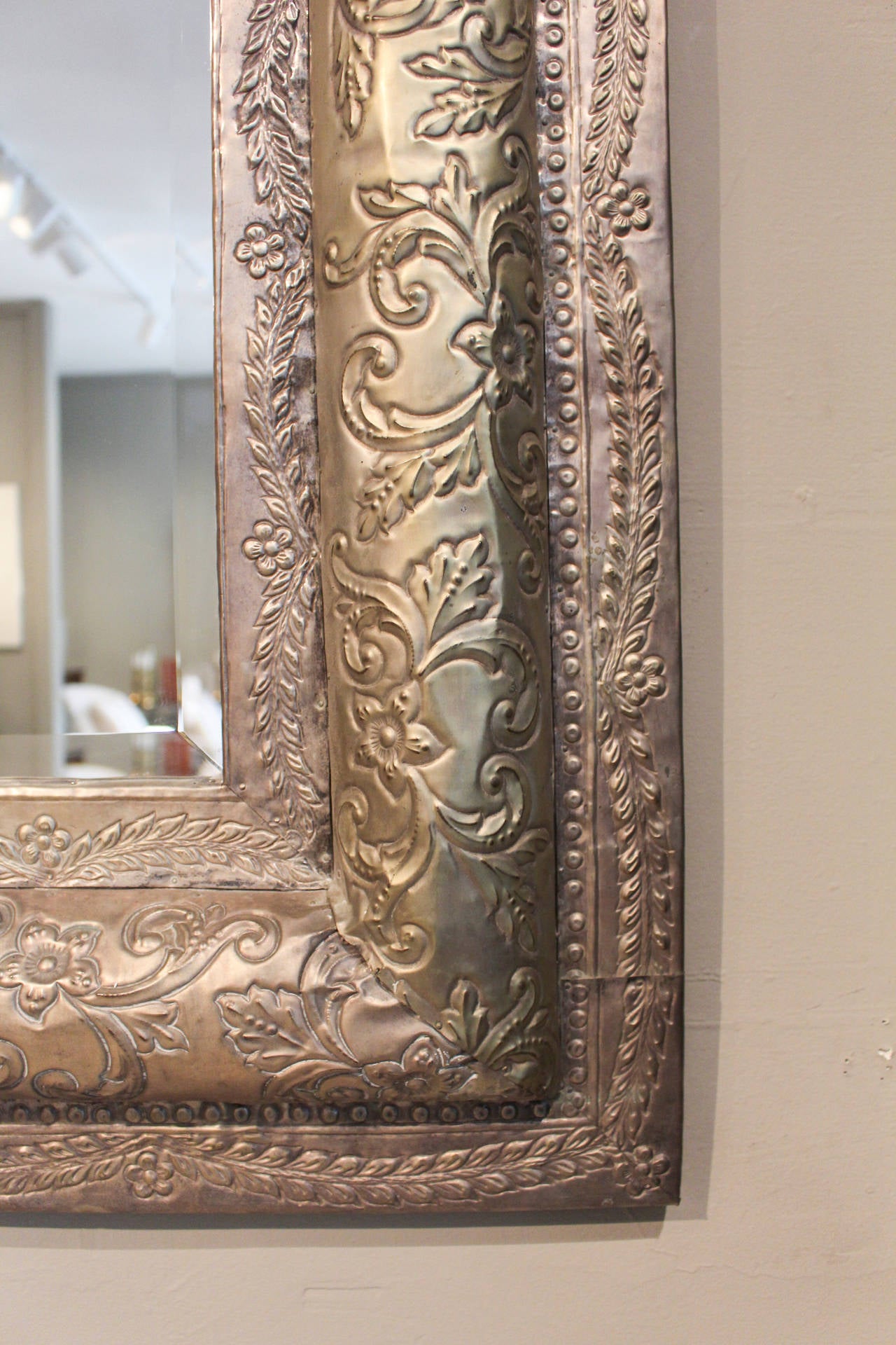 Silvered Tin Mirror In Good Condition In New Preston, CT