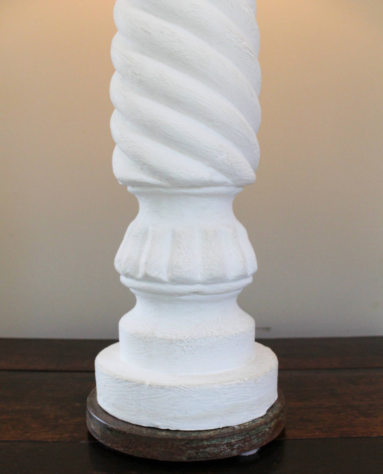 20th Century Pair of White Plaster Spiral Twist Table Lamps