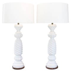 Pair of White Plaster Spiral Twist Table Lamps