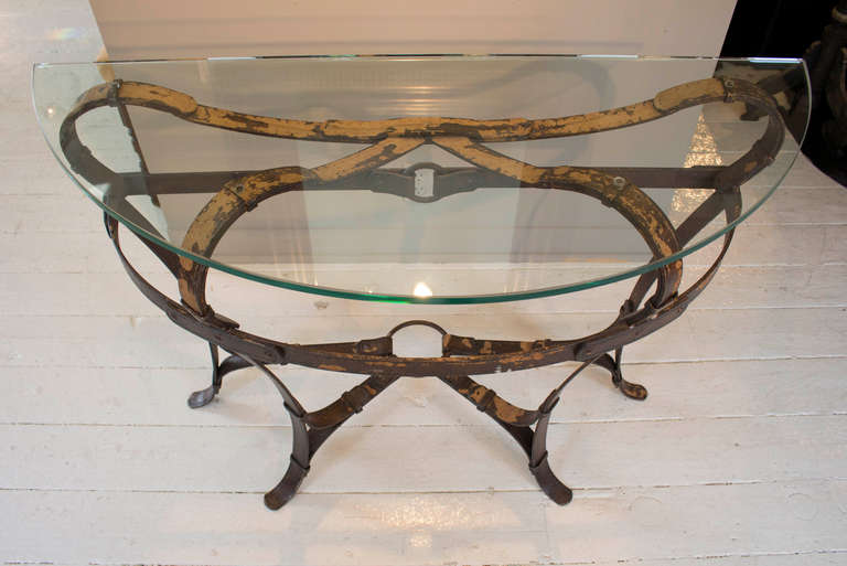 French Hermes Style, Handcrafted Iron Console