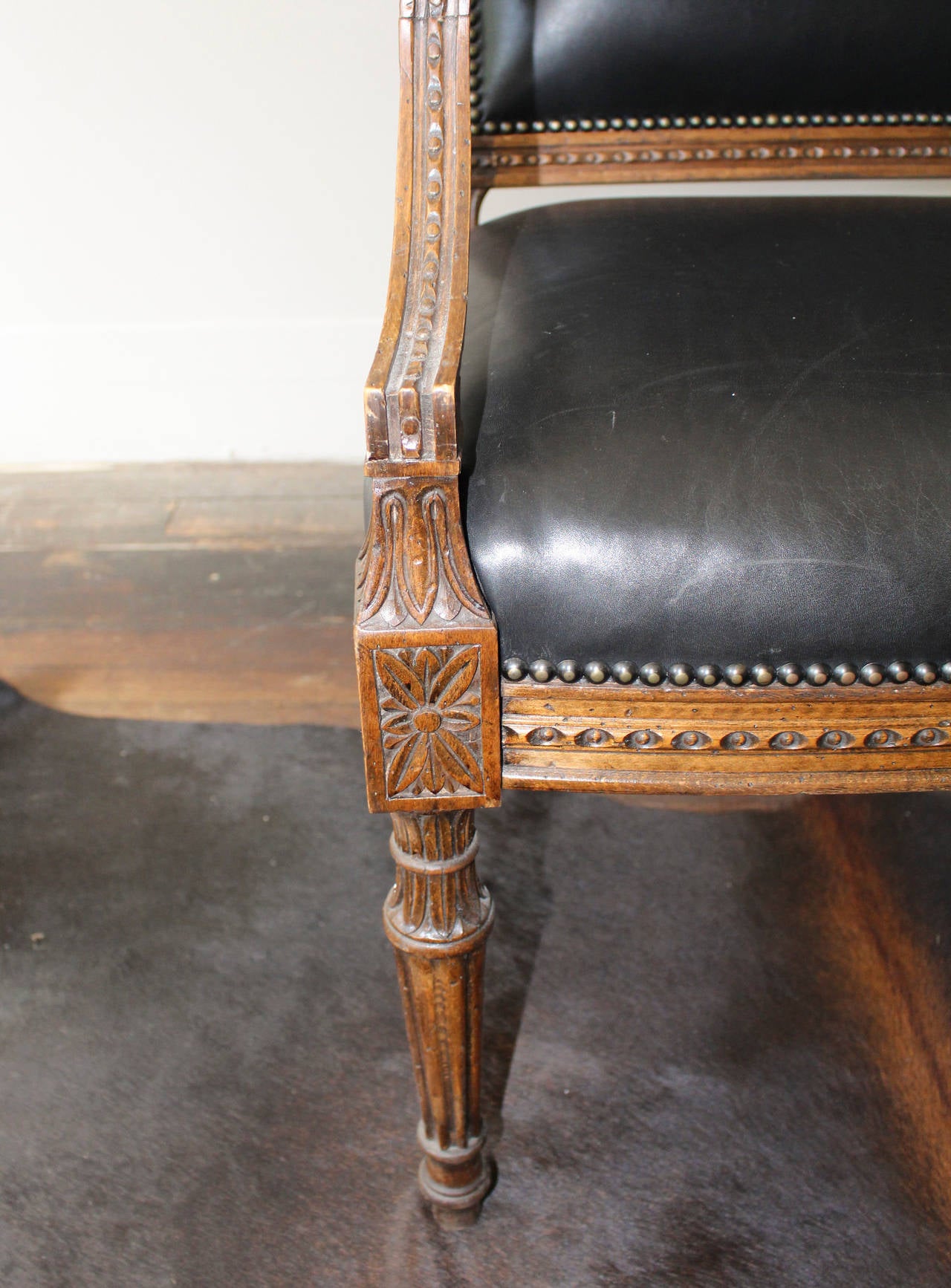 Contemporary Leather Carved Bergere