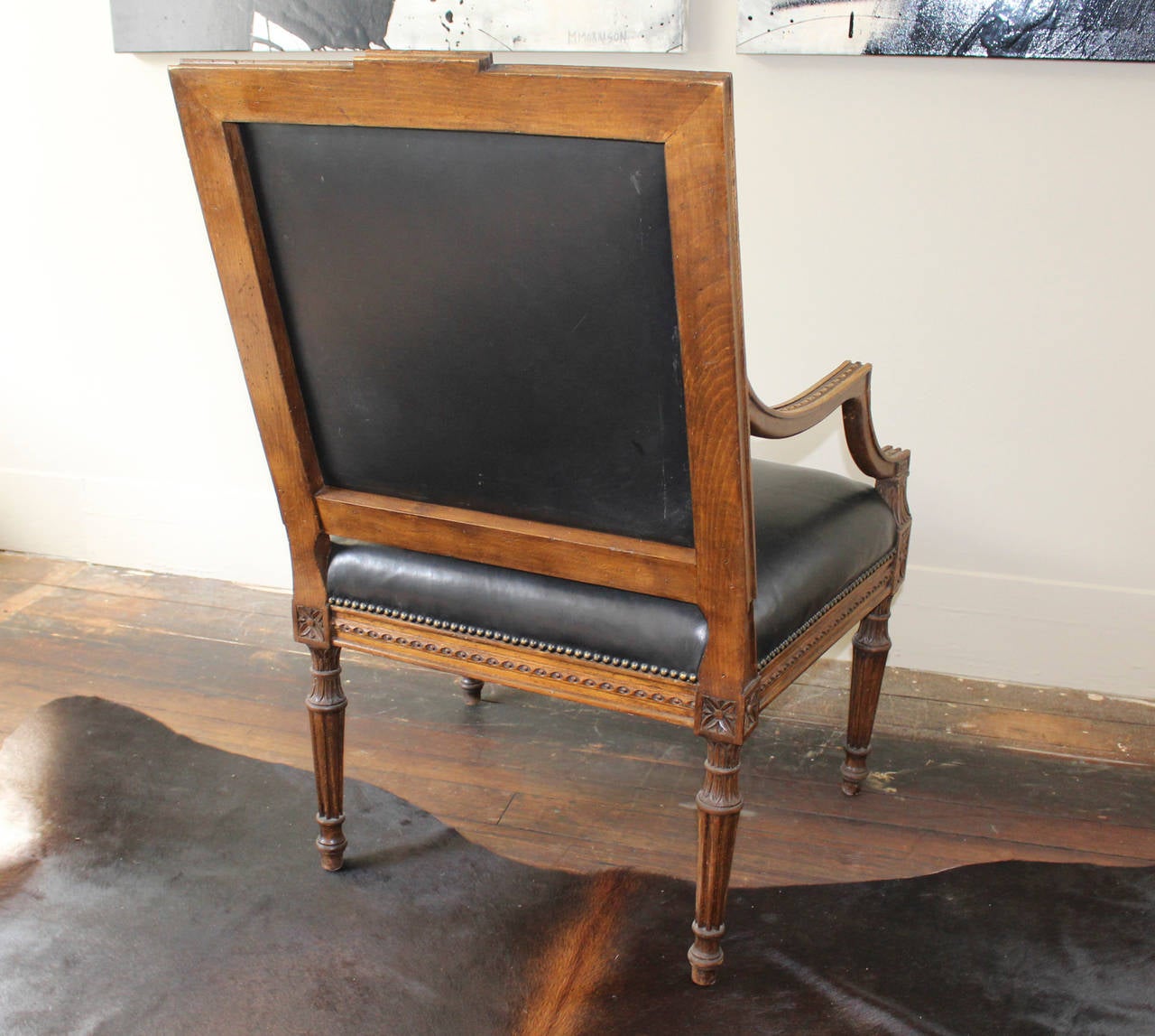Leather Carved Bergere In Good Condition In New Preston, CT