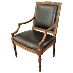 Leather Carved Bergere