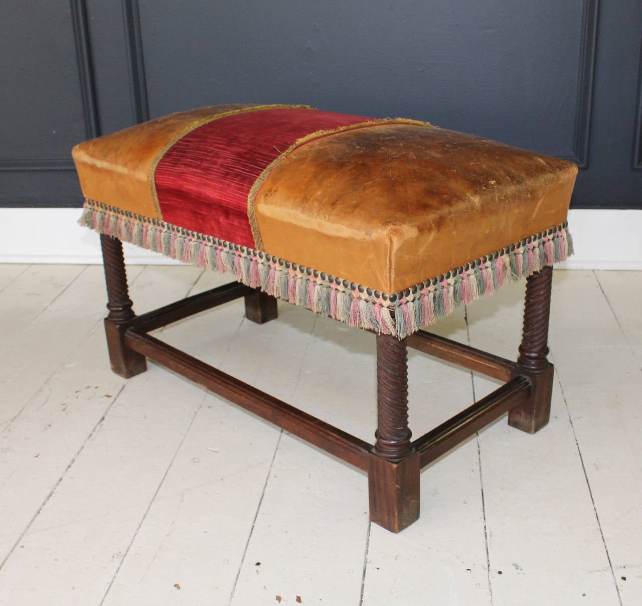 Leather Upholstered Walnut Bench