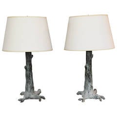 Pair of Bronze Faux Bois Table Lamps