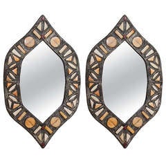 Pair of Moroccan Framed Mirrors with Inlaid Stones