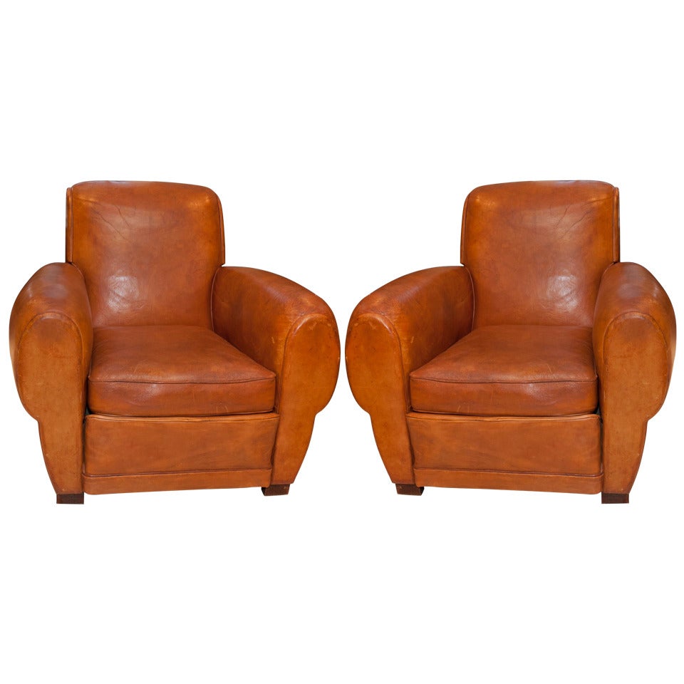 Pair of French Leather Club Chairs