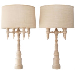 Pair of Limed Oak 4-Arm Candelabra Lamps