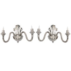Pair of Two-Arm Nickel Wall Sconces