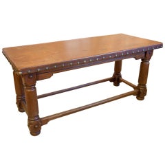 Wood Bench with Leather Covered Seat