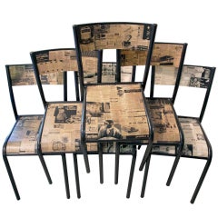 decoupage em metal Set of 4 Vintage Decoupage Metal Chairs