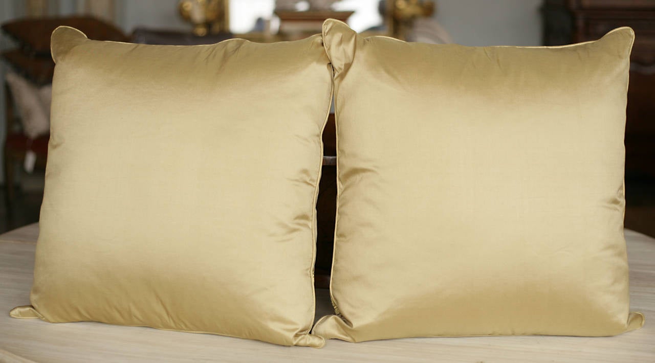 Pair of Gold Silk Pillows at 1stdibs