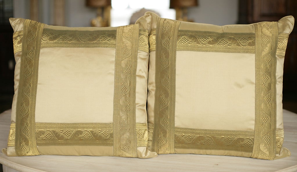 Pair of Pale Gold Silk Pillows