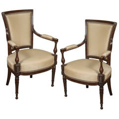 Near Pair of French Walnut Directoire Chairs, circa 1800