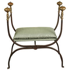 Antique Wrought Iron and Brass Campaign Stool, 18th Century