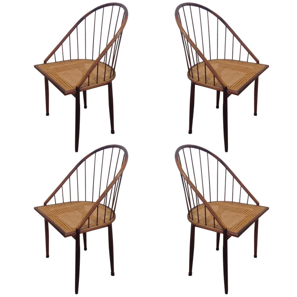 Set of Four Brazilian Curved Chairs with Stick Back by Joaquim Tenreiro