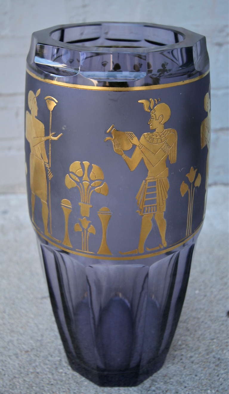 Moser vase in violet glass with gilded Egyptian scene