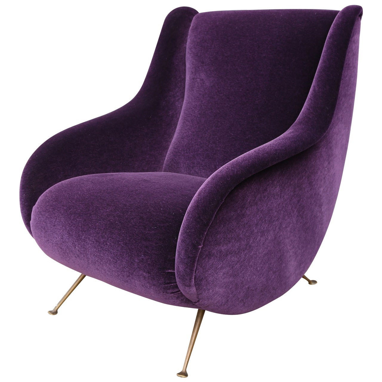 1960s Italian Armchair in Mohair with Brass Legs