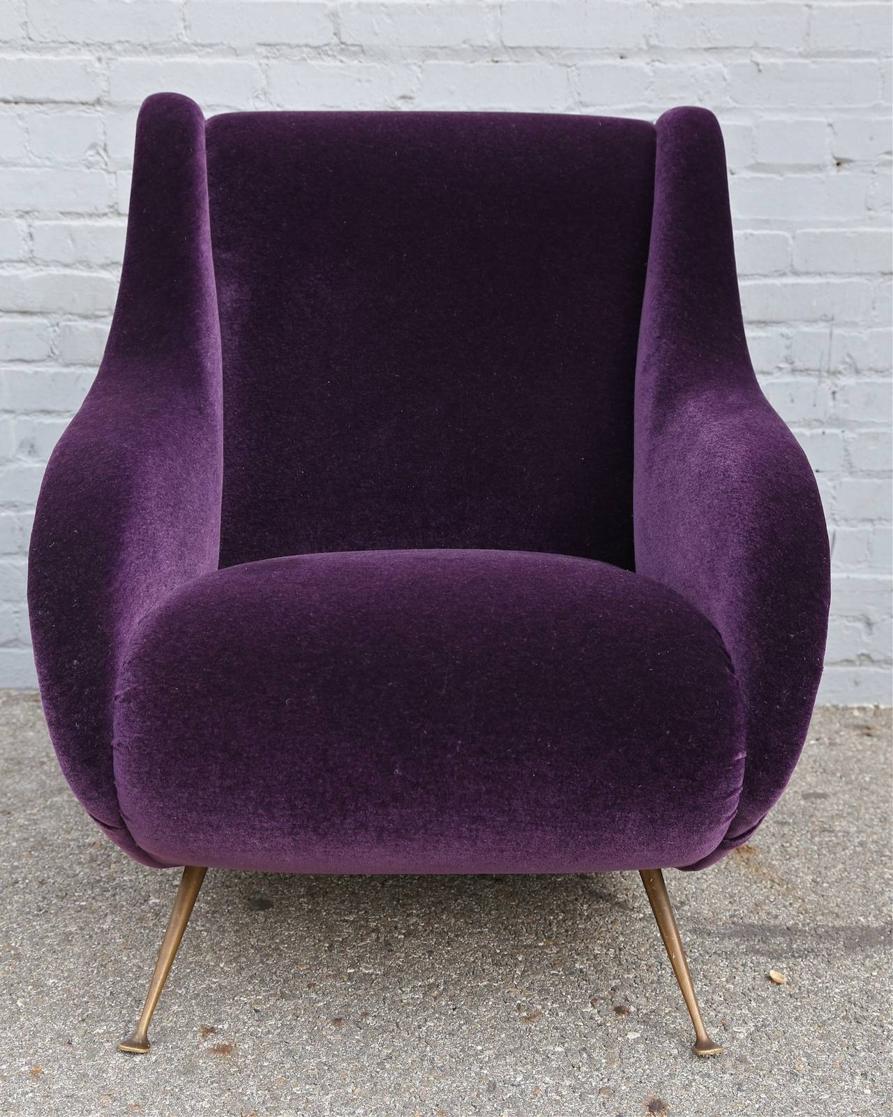 1960s Italian Armchair in Mohair with Brass Legs In Good Condition In Los Angeles, CA