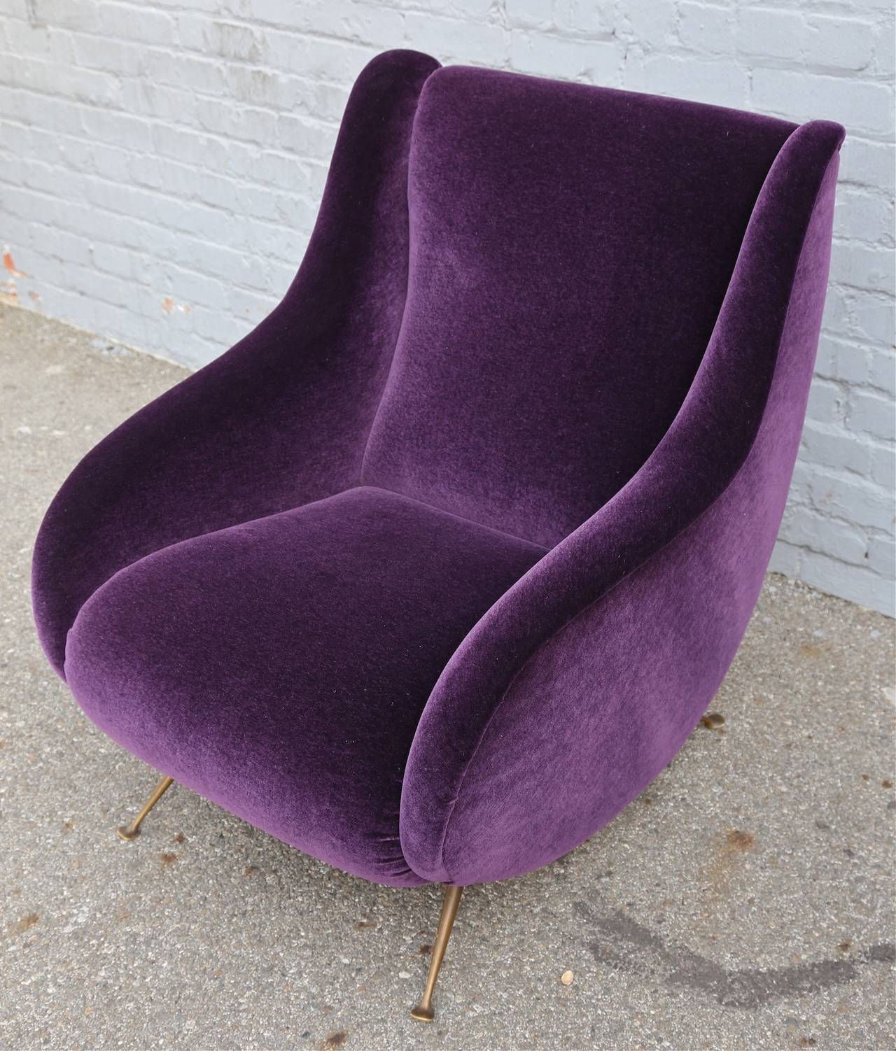 Mid-20th Century 1960s Italian Armchair in Mohair with Brass Legs