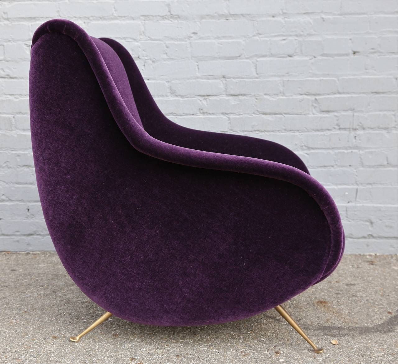 1960s Italian Armchair in Mohair with Brass Legs 1