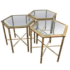 Set of Three Mastercraft Honeycomb Brass Tables