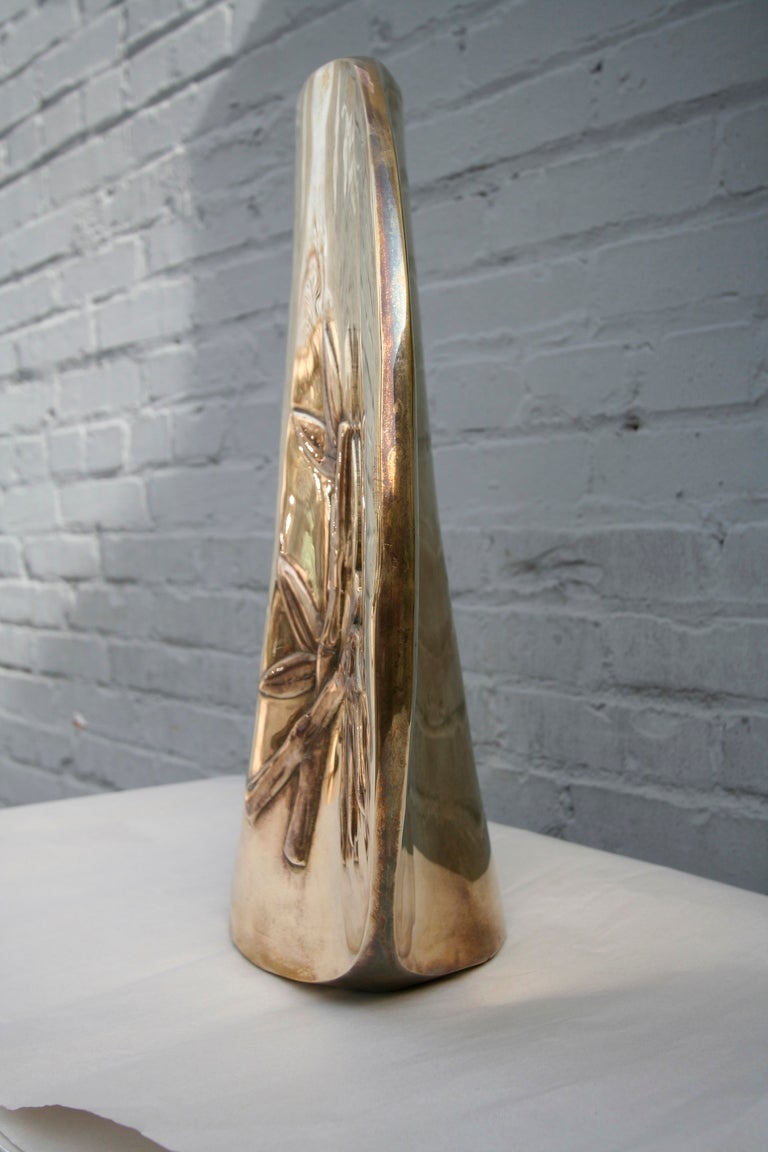 Beautiful Dolbi Cashier brass vase with bamboo relief on both sides
