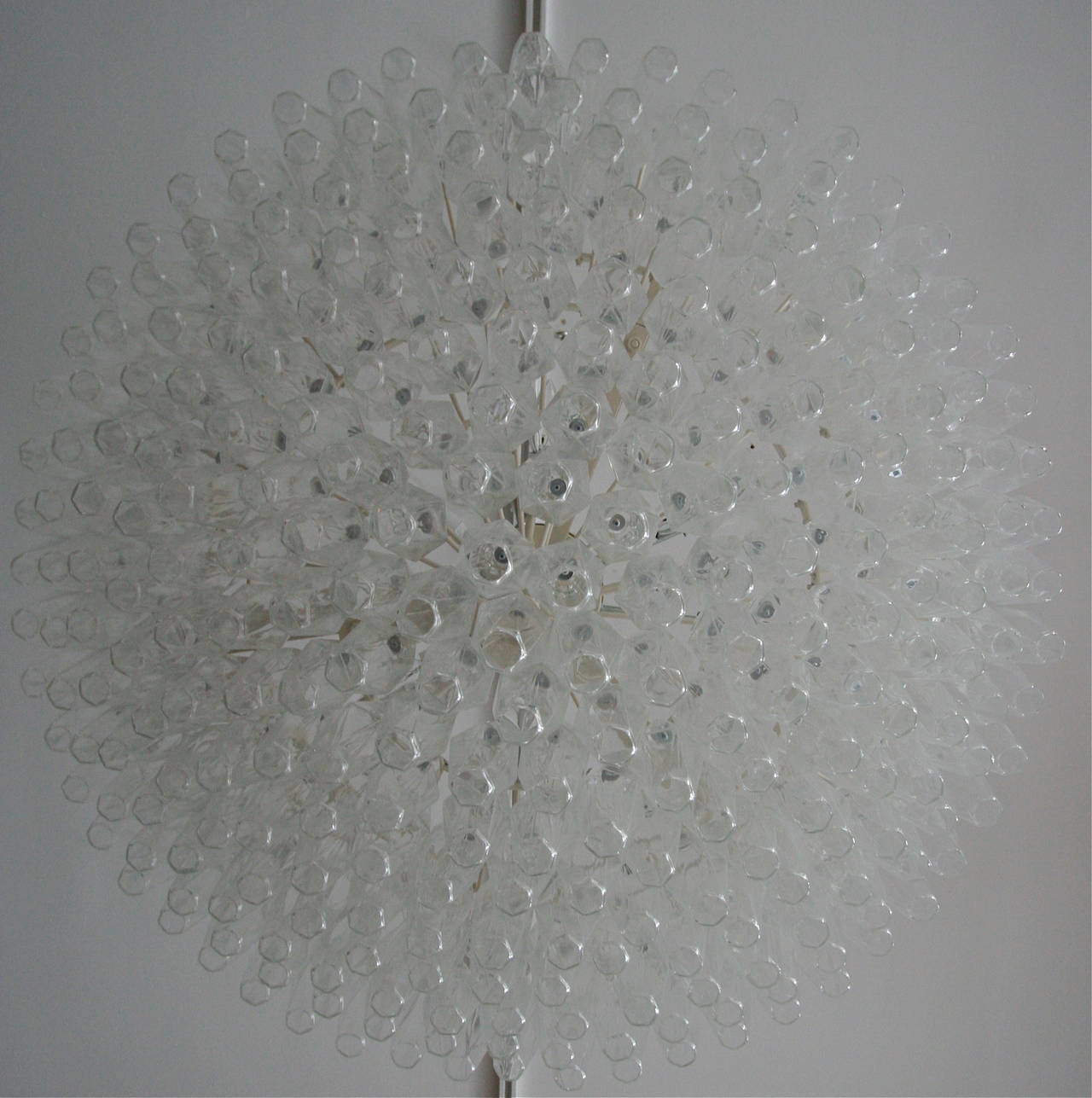 Italian Large Round 1970s Polyhedron Glass Chandelier For Sale