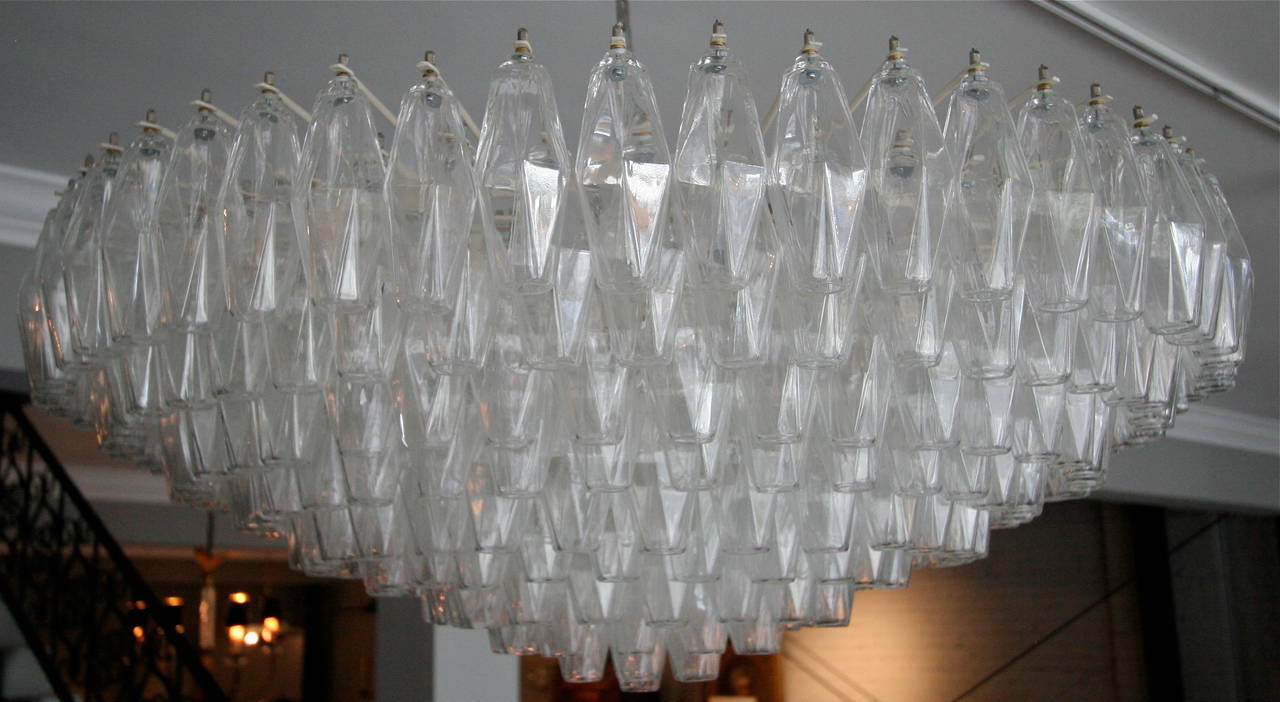 Mid-Century Modern Large Round 1970s Polyhedron Glass Chandelier For Sale