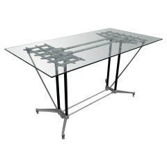 Robert Josten 1970s Metal Grid and Glass Desk with Wood Chair 4