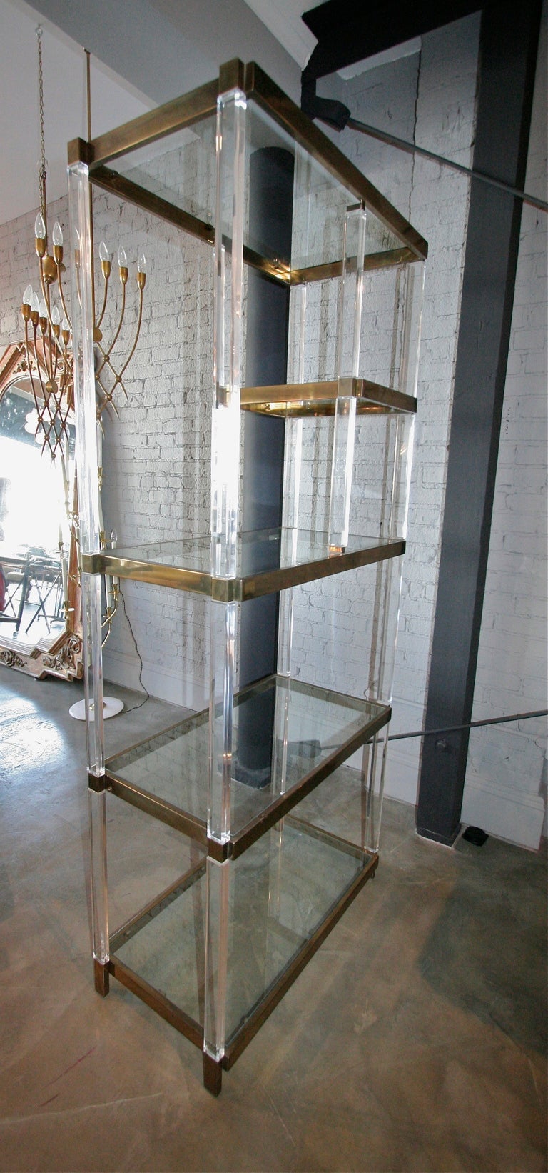 American 1970s Brass and Lucite Etagere Bookcase by Charles Hollis Jones