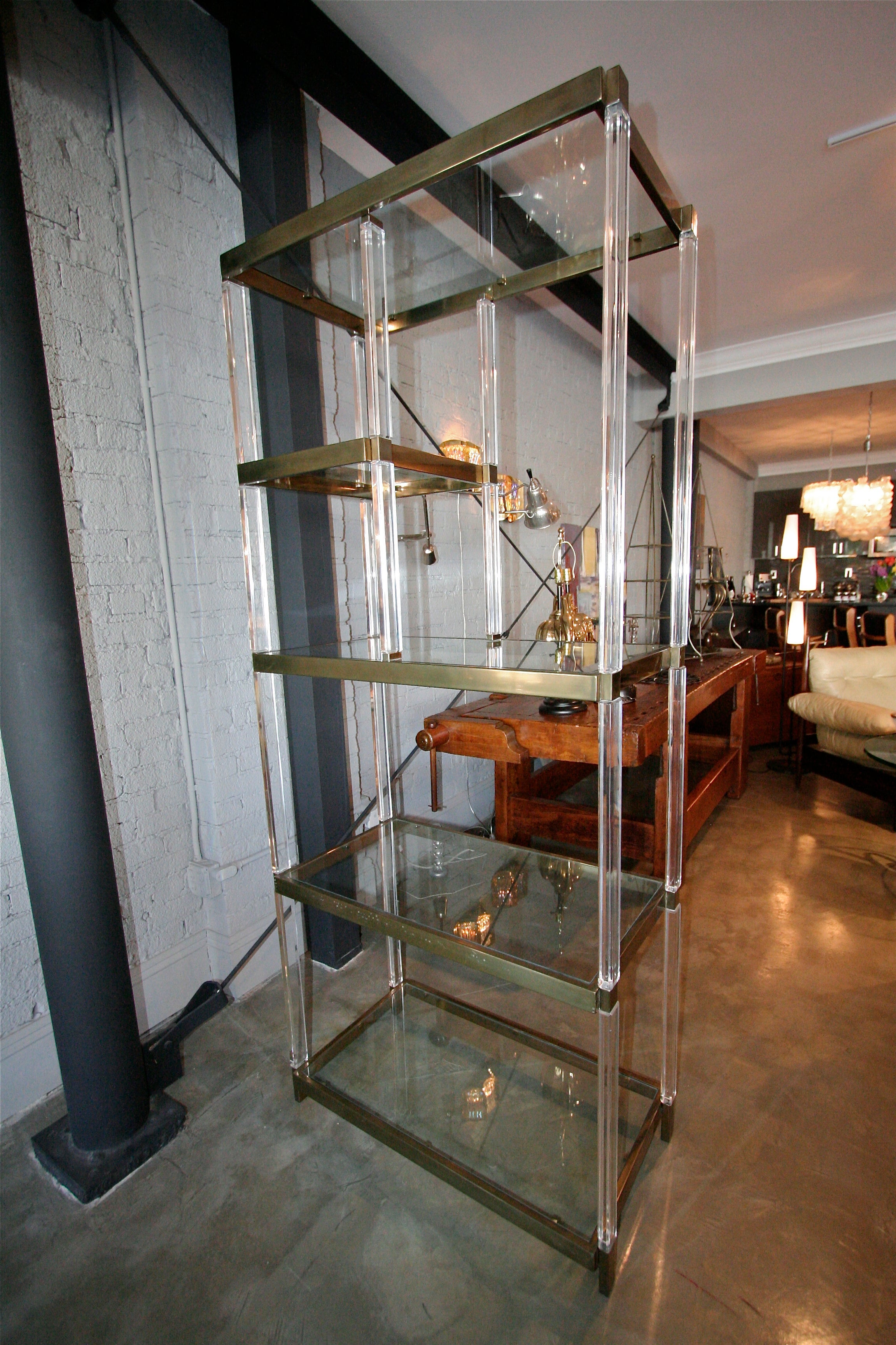 1970s Brass and Lucite Etagere Bookcase by Charles Hollis Jones