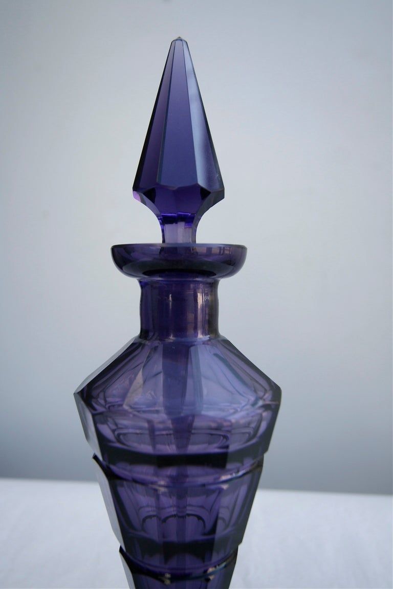 Czech Pair of Bohemian Amethyst Glass Perfume Bottles