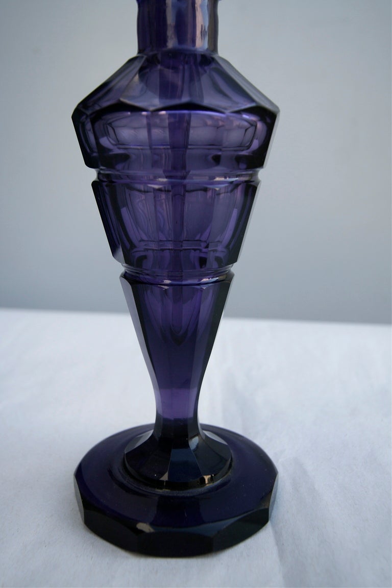 Pair of Bohemian Amethyst Glass Perfume Bottles In Excellent Condition In Los Angeles, CA