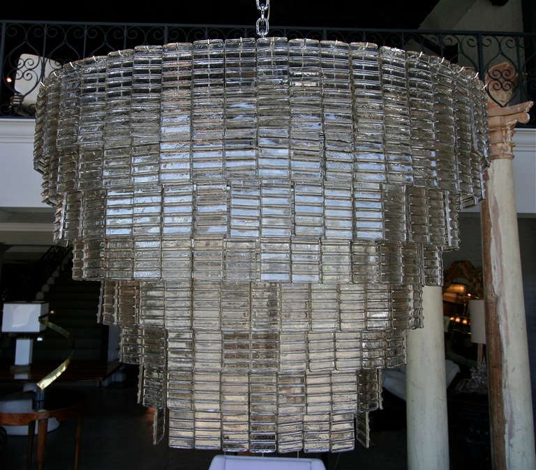 Italian Large Tiered Oval Smoked Murano Glass Chandelier For Sale