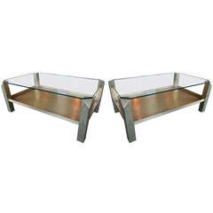 Pair of Rectangular Brass Coffee Tables