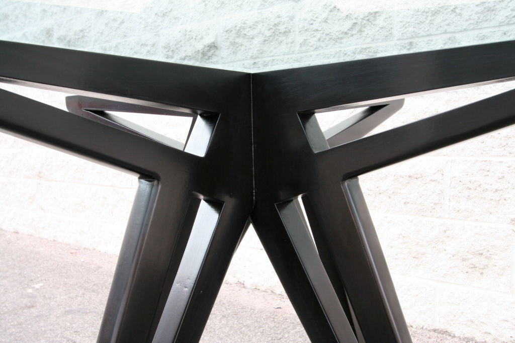 American Custom Star Leg Glass Top Ebonized Round Dining Table for Four by Adesso Imports