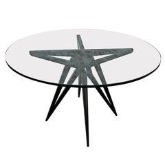 Custom Star Leg Glass Top Ebonized Round Dining Table for Four by Adesso Imports