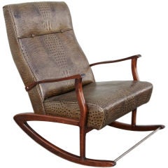1960s Brazilian Rocking Chair in Crocodile Embossed Leather 4