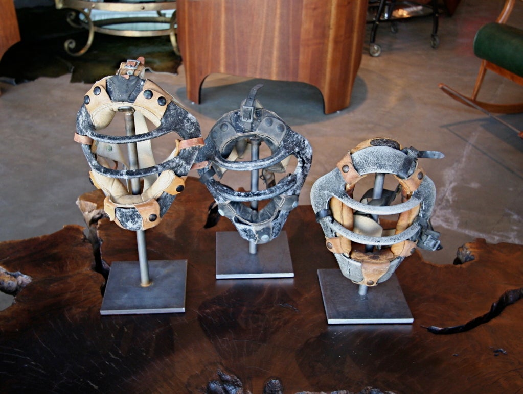 Set of Three Catcher Masks on Iron Bases
