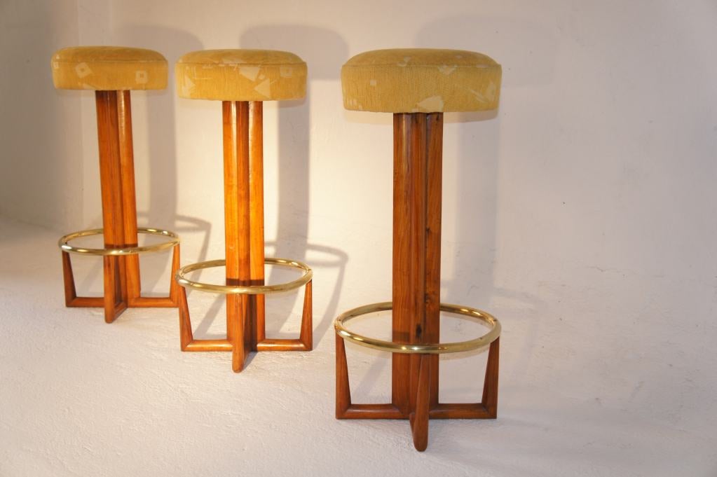 60's Scapinelli Brazilian Bar with Three Stools In Excellent Condition In Los Angeles, CA